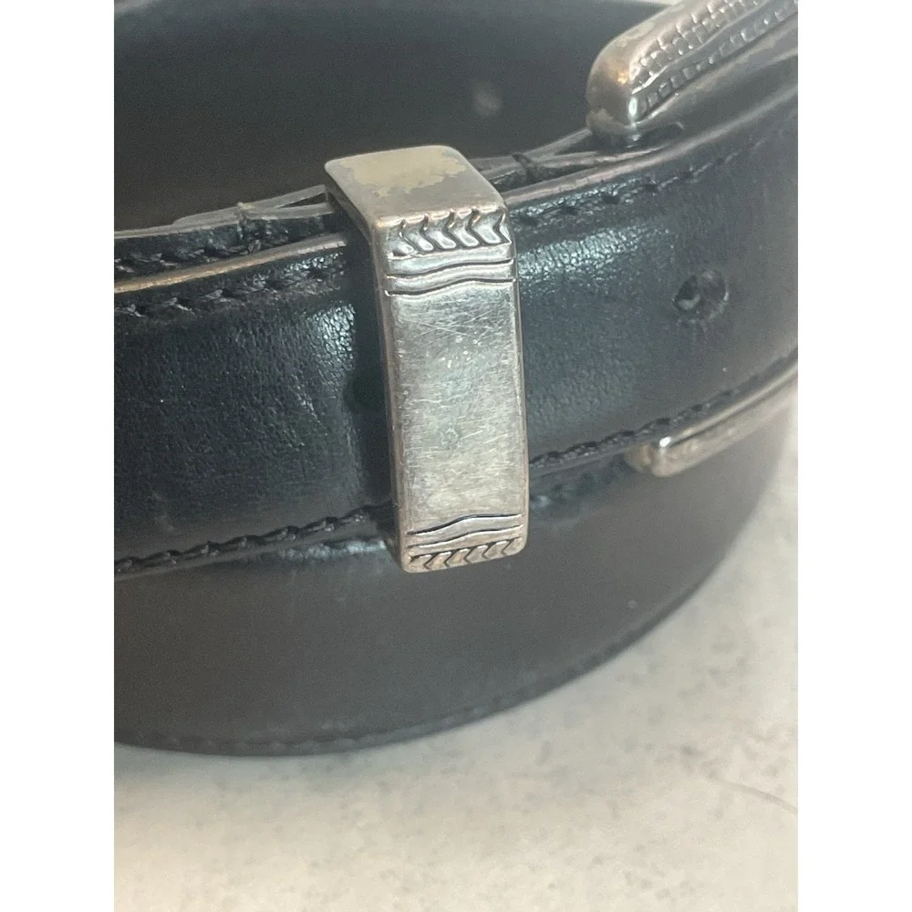 Vtg Black Genuine Leather Belt Men's Size 40  w/ Golf Emblems